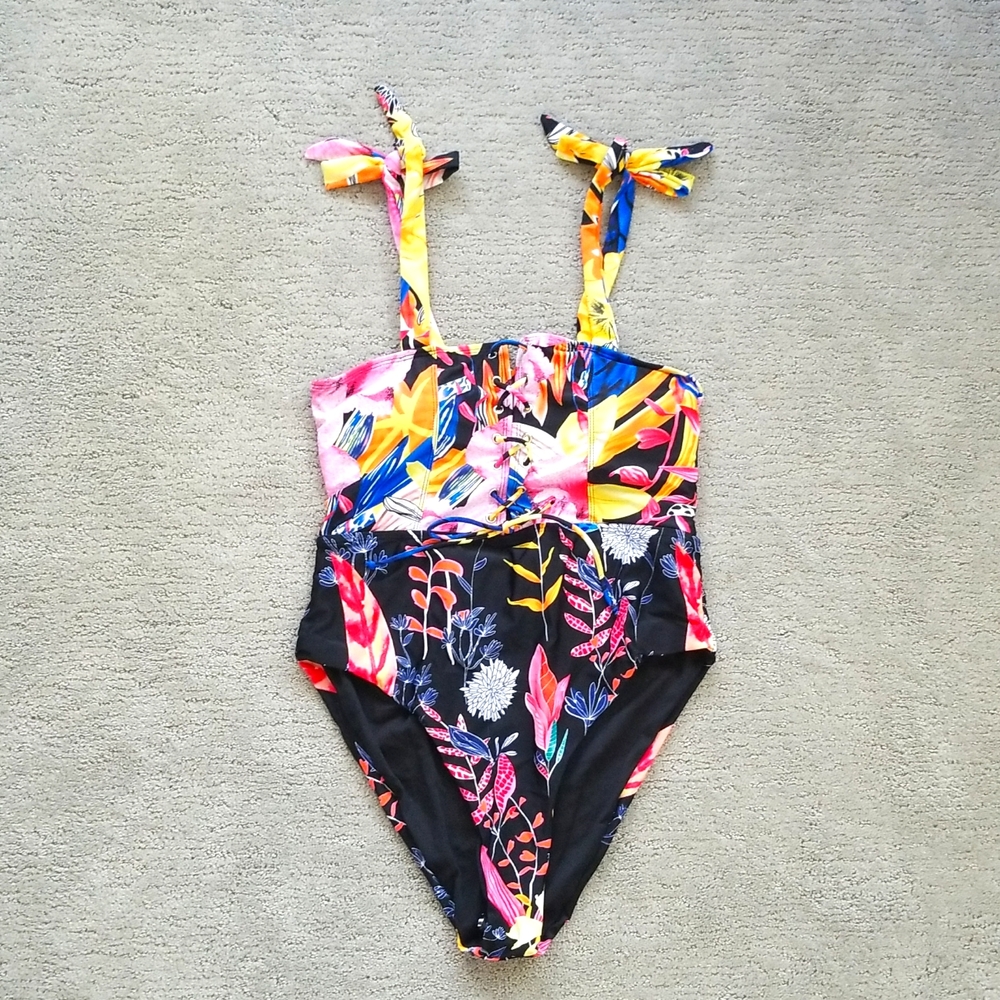 Tropical patterned bathing suit